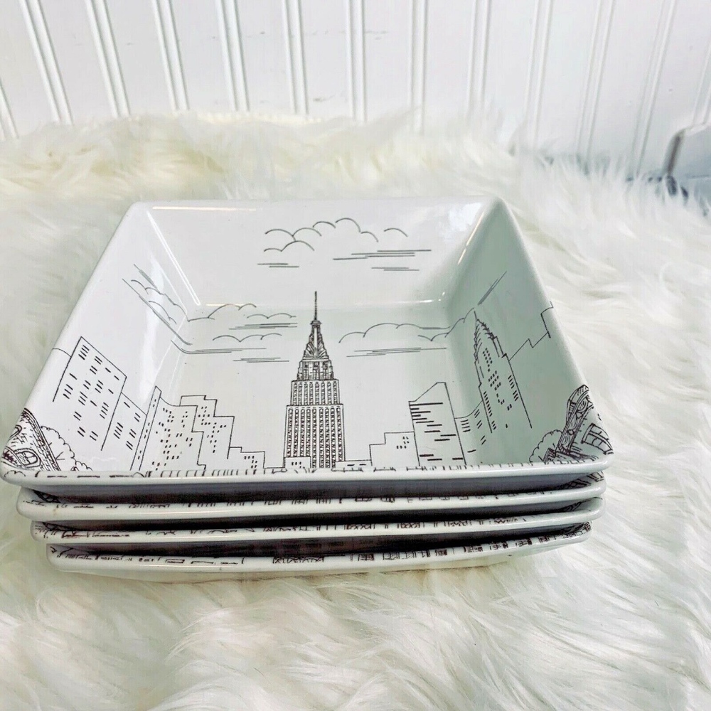 222 Fifth City Scenes Square Bowl Brown Sepia Lot